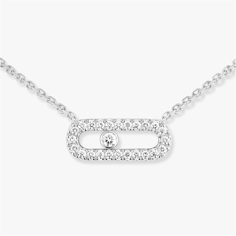 18ct White Gold Move Uno Single Diamond And Pave Set Diamond Necklace