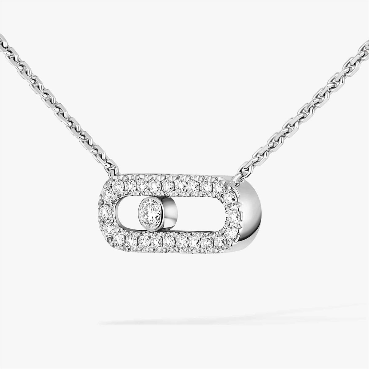 18ct White Gold Move Uno Single Diamond And Pave Set Diamond Necklace