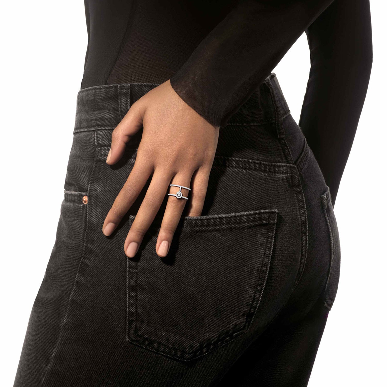 18ct White Gold Glam'Azone 2 Rows Pave Set Diamond Ring
