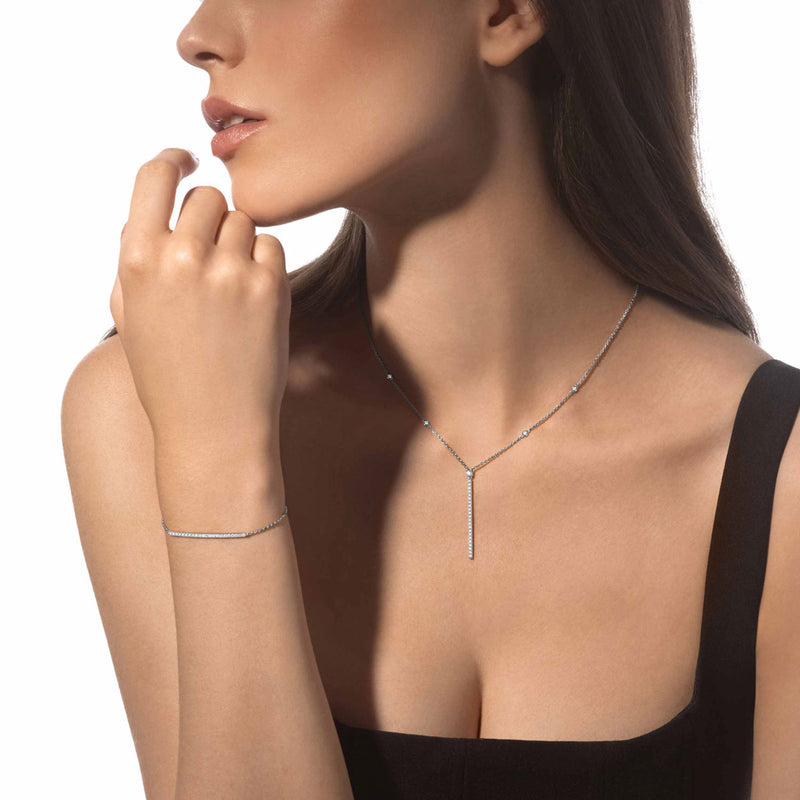 Gatsby 18ct White Gold Diamond Bar Necklace