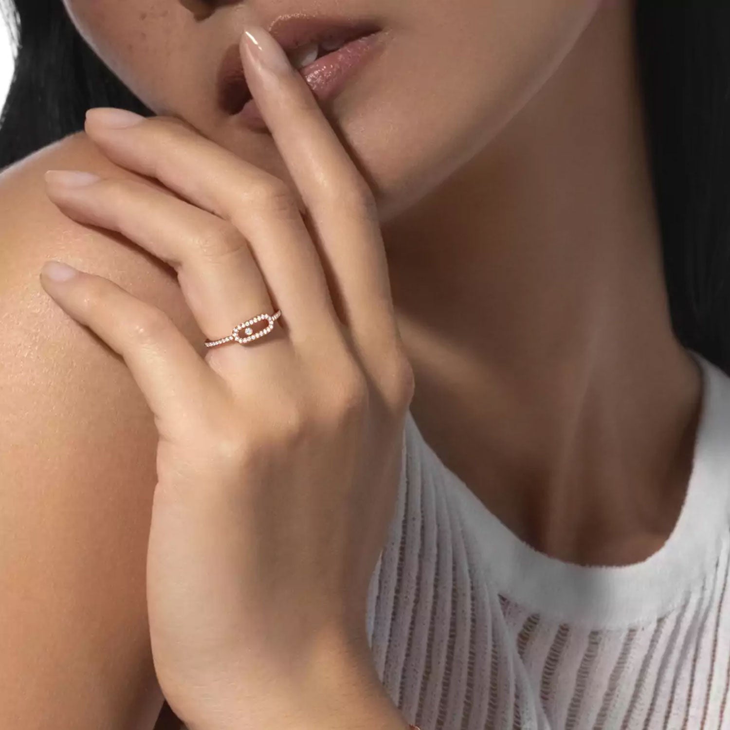 18ct Pink Gold Move Uno Pave Set Diamond Ring