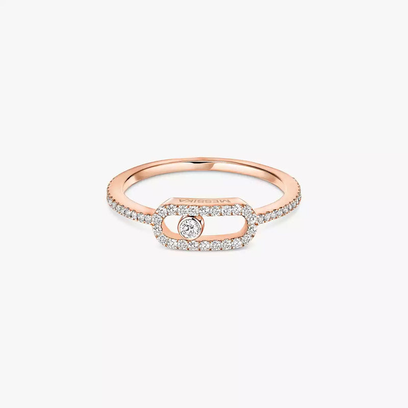 18ct Pink Gold Move Uno Pave Set Diamond Ring