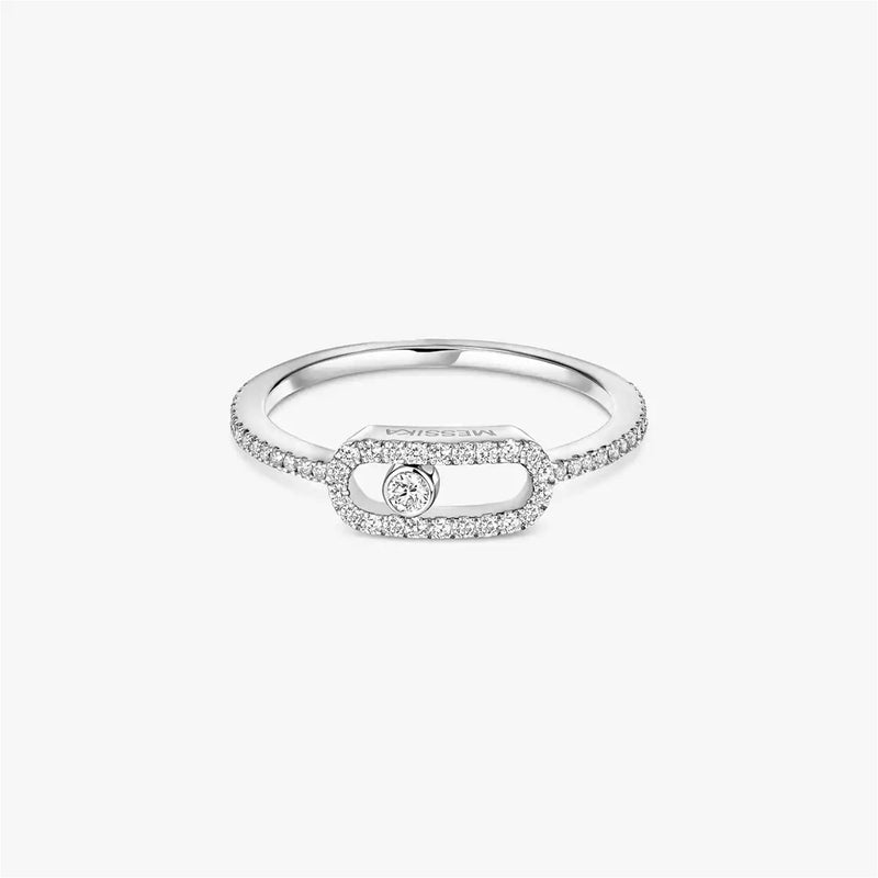 18ct White Gold Move Uno Single Diamond And Pave Set Diamond Ring