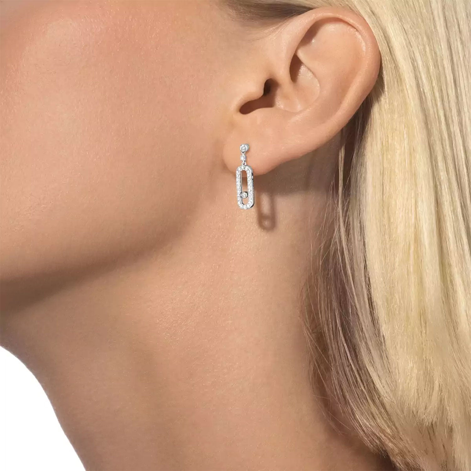 Move Uno 18ct White Gold Pave Set Diamond Drop Earrings