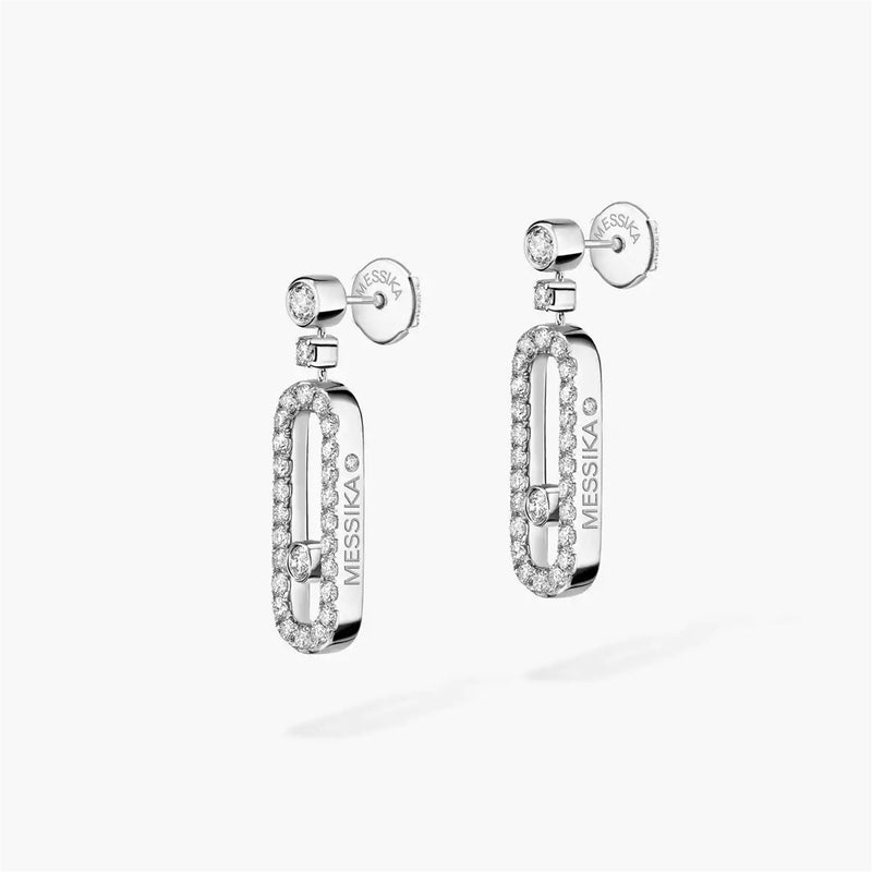 Move Uno 18ct White Gold Pave Set Diamond Drop Earrings