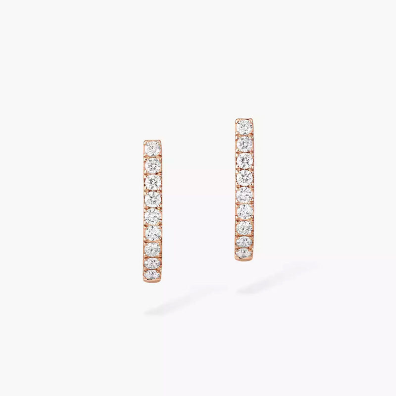 18ct Pink Gold Gatsby Pave Set Diamond Huggie Style Hoop Earrings