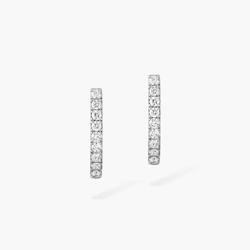 18ct White Gold Gatsby Pave Set Diamond Huggie Style Hoop Earrings