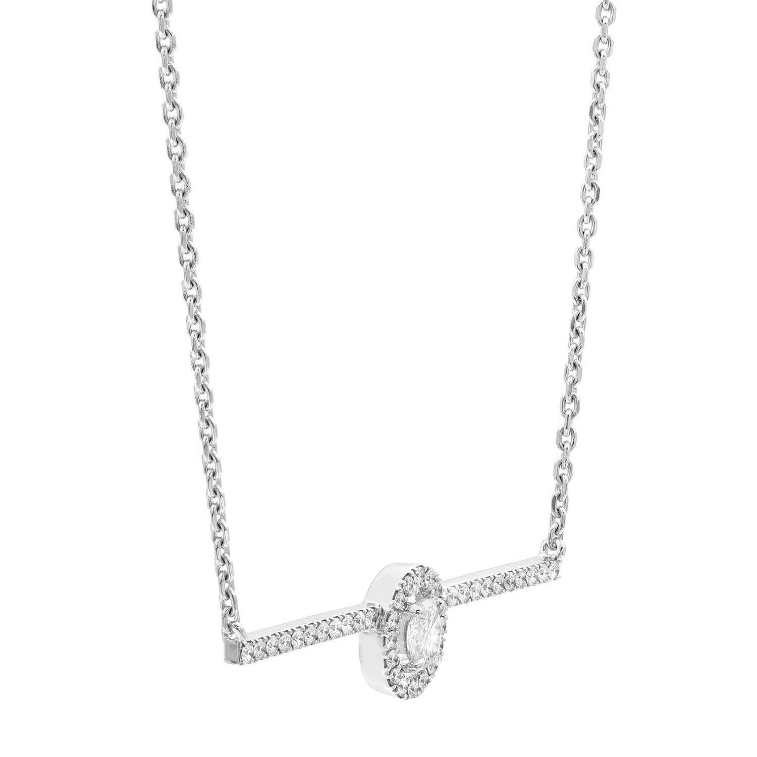 Messika Paris 18ct White Gold Glam'Azone Pave Set Diamond Bar Pendant - Berry's Jewellers