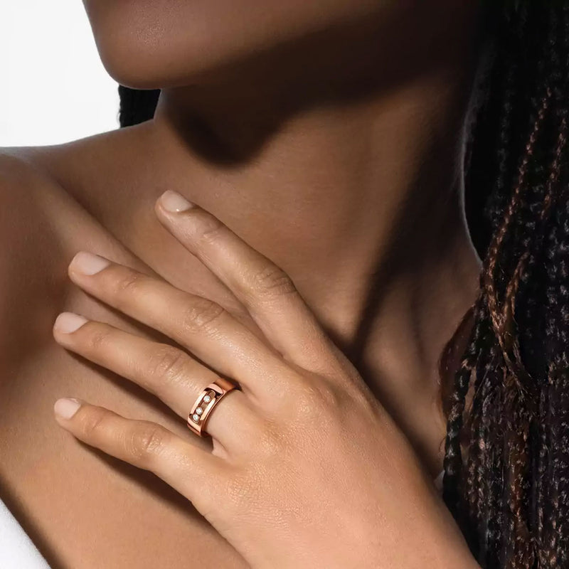 18ct Pink Gold Move Noa Three Moving Diamonds Ring