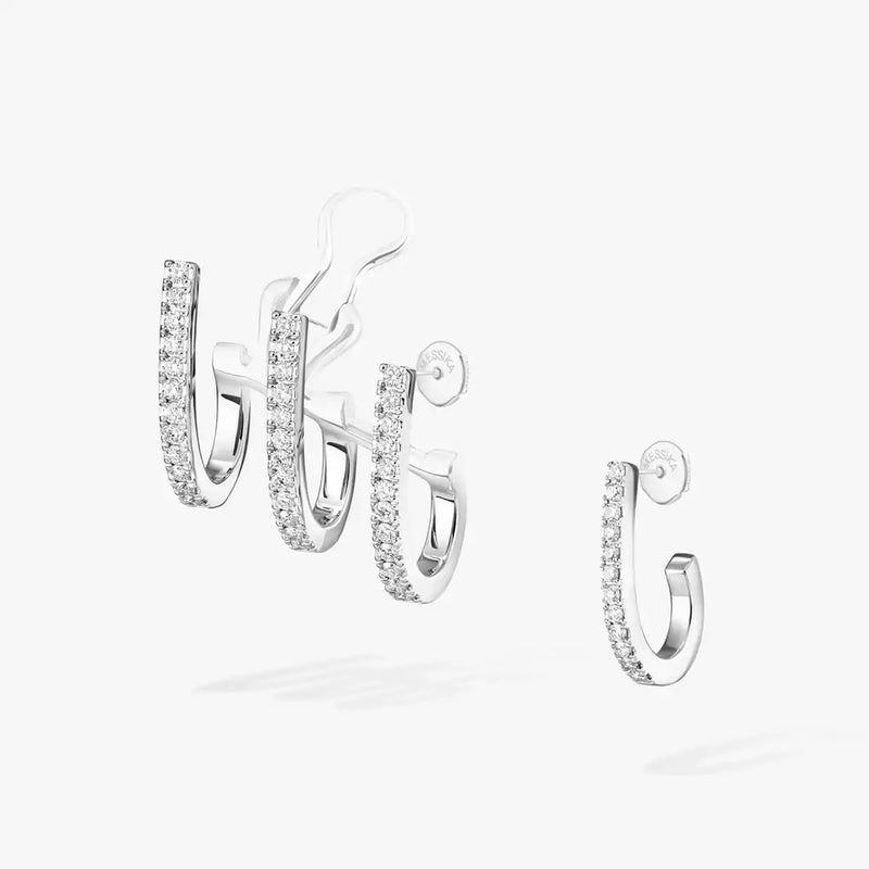 18ct White Gold Diamond Set Gatsby Multi Hoop Earrings