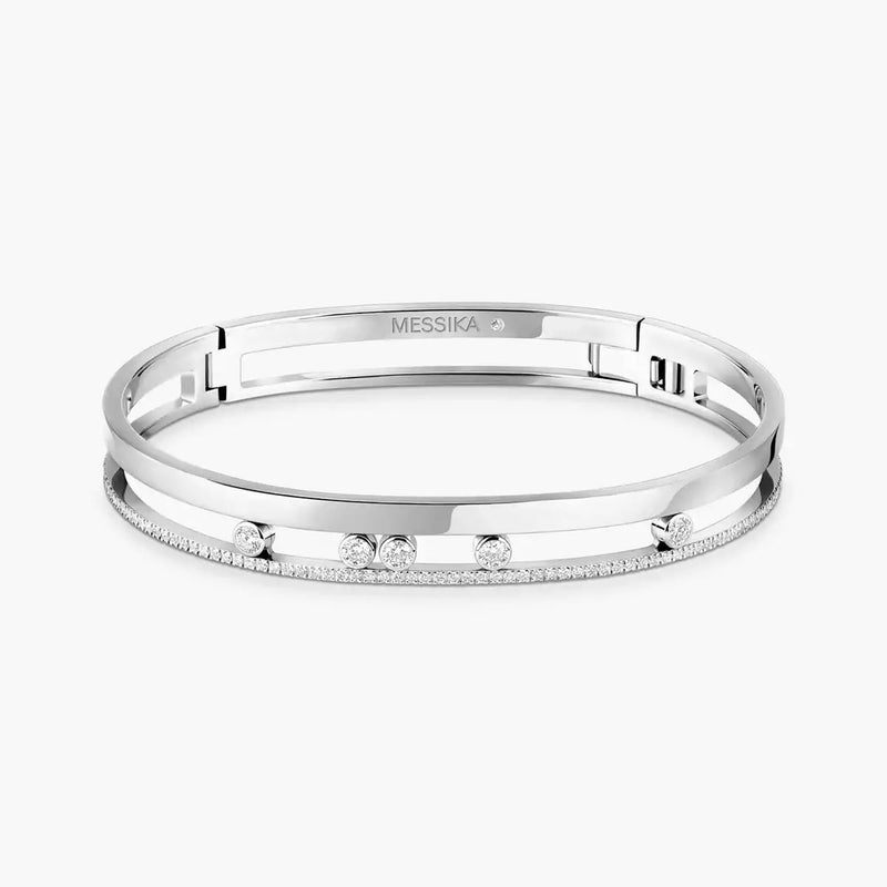 18ct White Gold Move Romane Pave Set Diamond Bangle