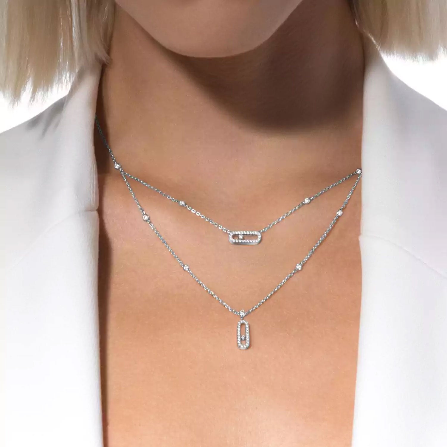 Move Uno Pave Diamond Set 2 Row 18ct White Gold Diamond Necklace