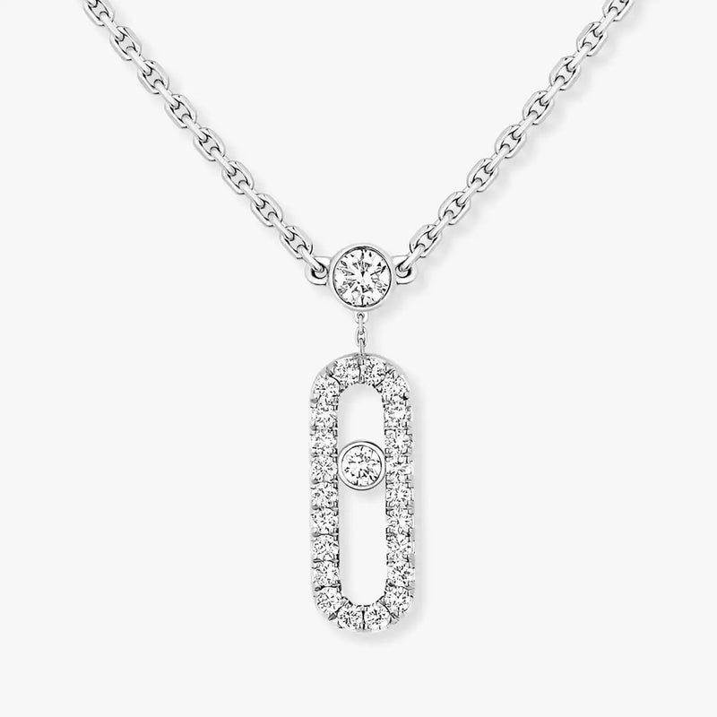 Move Uno Pave Diamond Set 2 Row 18ct White Gold Diamond Necklace