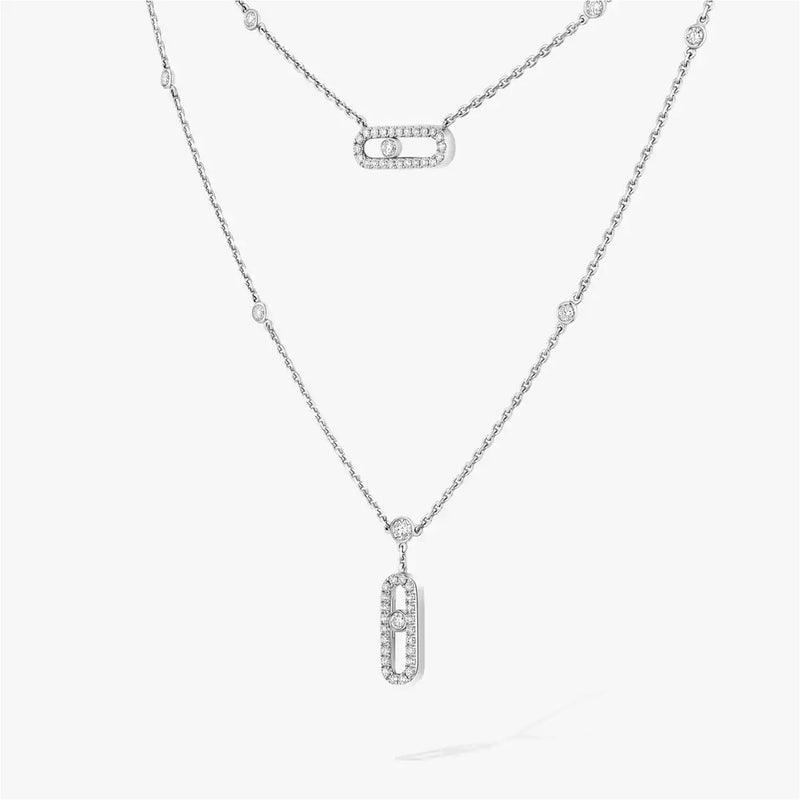 Move Uno Pave Diamond Set 2 Row 18ct White Gold Diamond Necklace