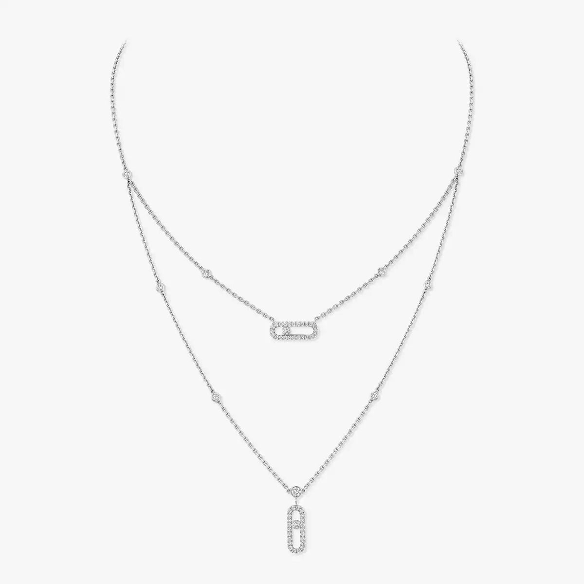 Move Uno Pave Diamond Set 2 Row 18ct White Gold Diamond Necklace
