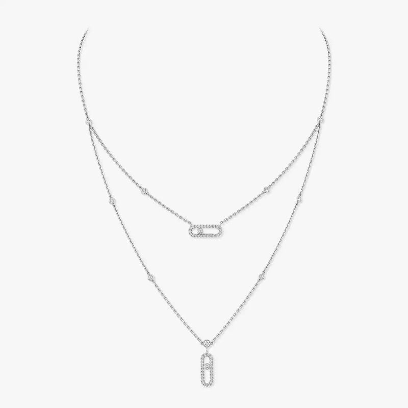 Move Uno Pave Diamond Set 2 Row 18ct White Gold Diamond Necklace