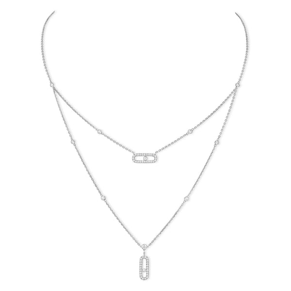 Messika Paris Move Uno Pave Diamond Set 2 Row 18ct White Gold Diamond Necklace - Berry's Jewellers