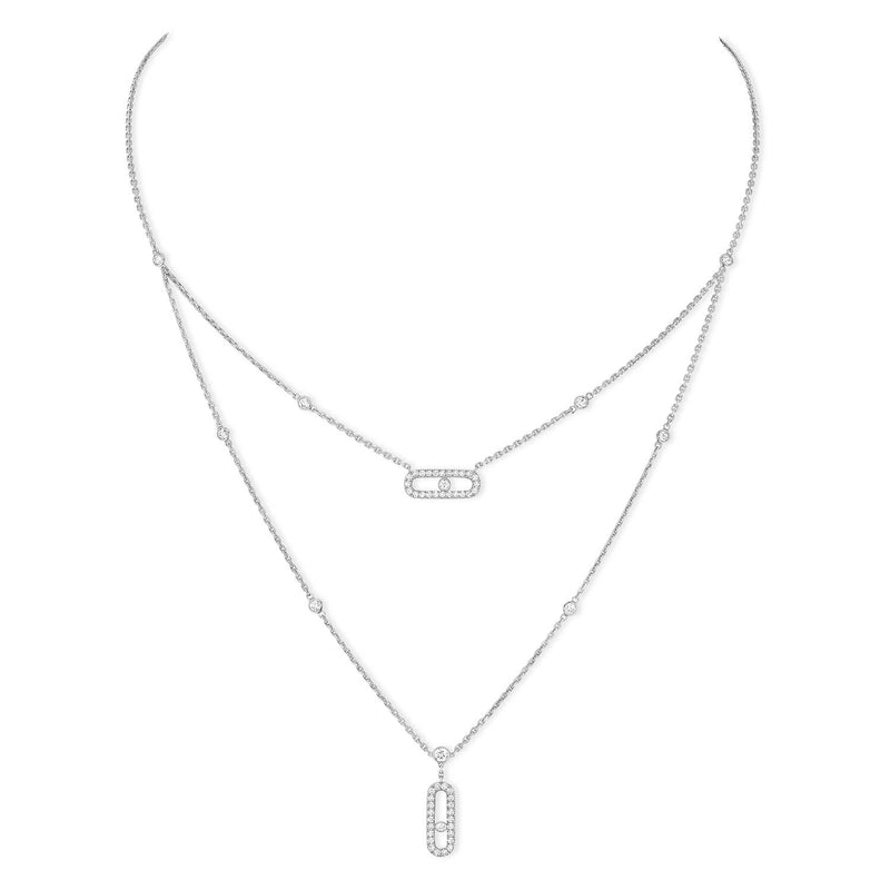 Messika Paris Move Uno Pave Diamond Set 2 Row 18ct White Gold Diamond Necklace - Berry's Jewellers