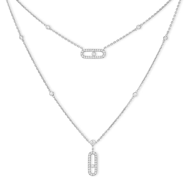 Messika Paris Move Uno Pave Diamond Set 2 Row 18ct White Gold Diamond Necklace - Berry's Jewellers