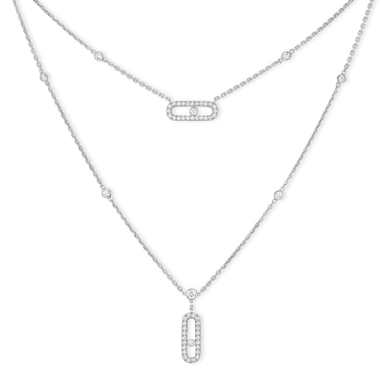 Messika Paris Move Uno Pave Diamond Set 2 Row 18ct White Gold Diamond Necklace - Berry's Jewellers
