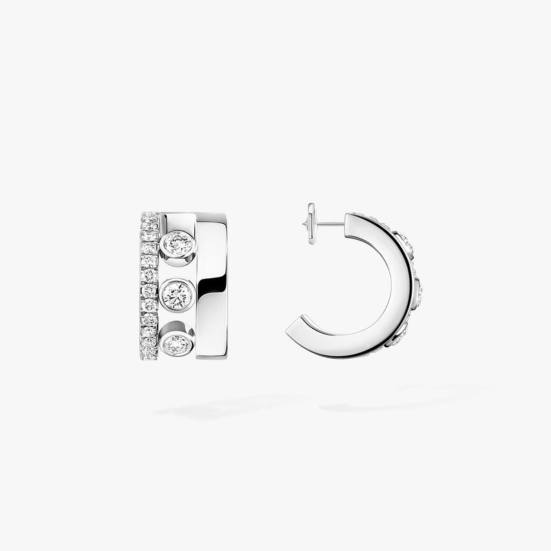 18ct White Gold Move Romane Diamond Mini Hoop Earrings