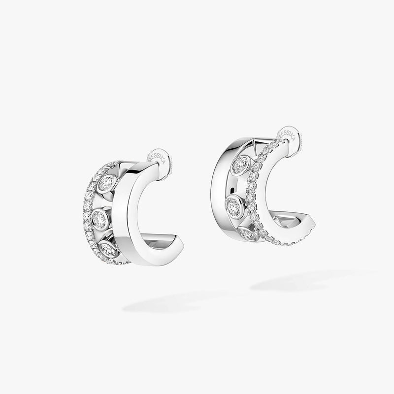18ct White Gold Move Romane Diamond Mini Hoop Earrings