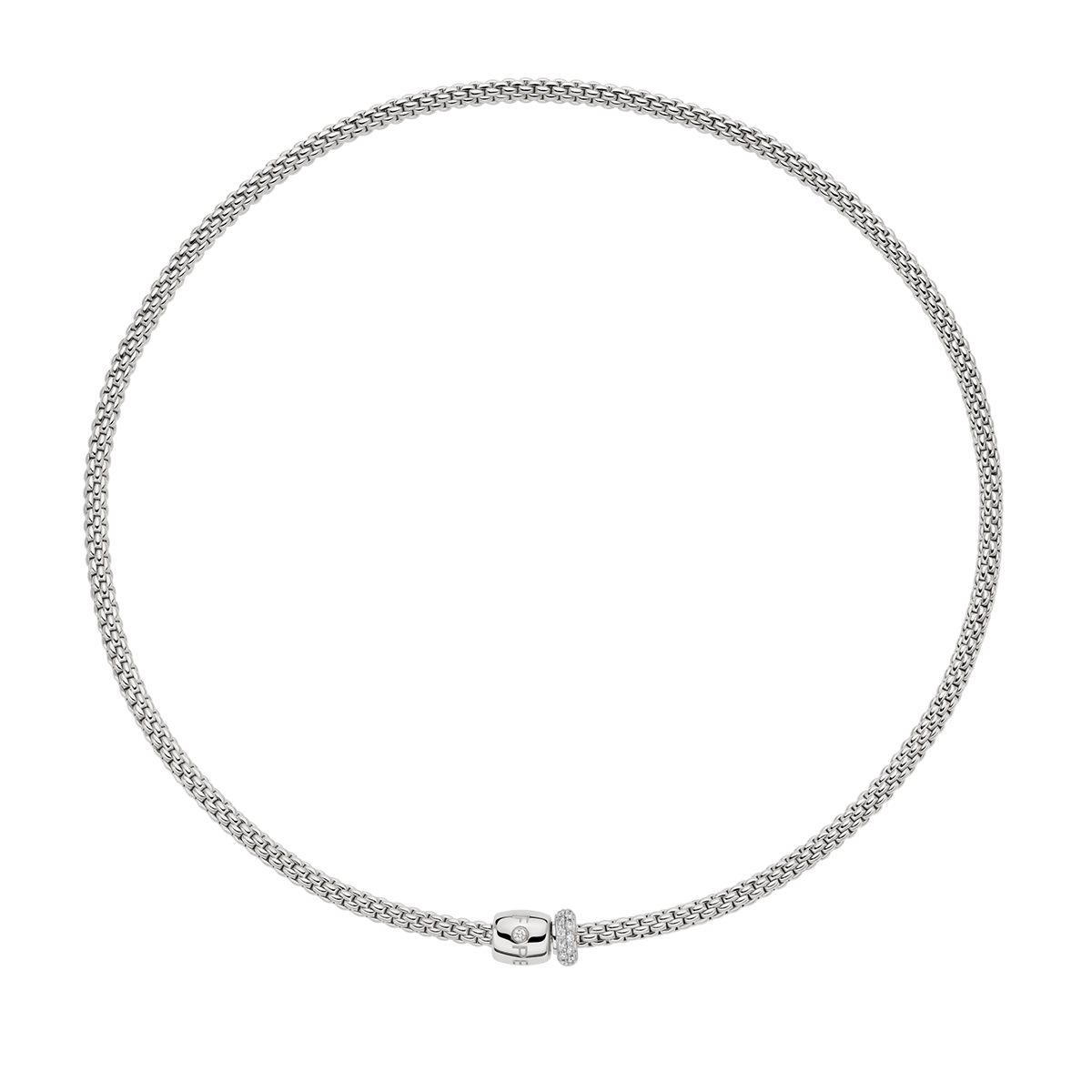 Prima 18ct White Gold Necklace With Pavé Set Diamonds & Ornamental Clasp