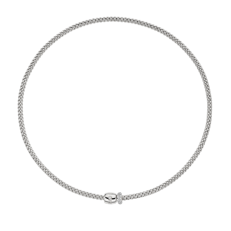 Prima 18ct White Gold Necklace With Pavé Set Diamonds & Ornamental Clasp