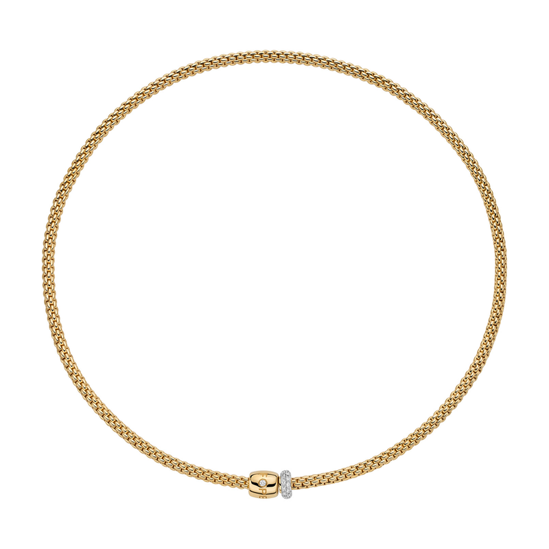 Prima 18ct Yellow Gold Necklace With Pavé Set Diamonds & Ornamental Clasp