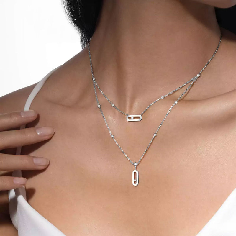 Move Uno 2 Rows 18ct White Gold Diamond Set Necklace