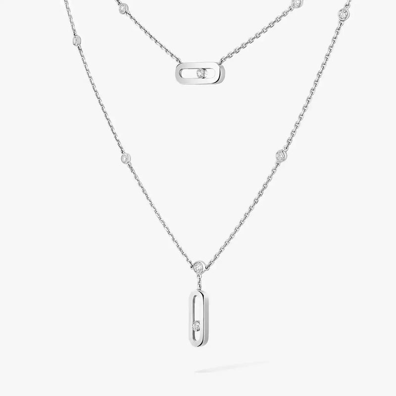 Move Uno 2 Rows 18ct White Gold Diamond Set Necklace