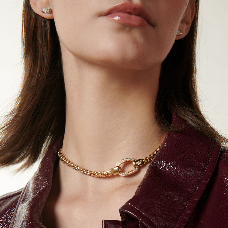 FOPE Eka 18ct Yellow Gold Flex'it Necklace With Diamond Pave Clasp - Berry's Jewellers