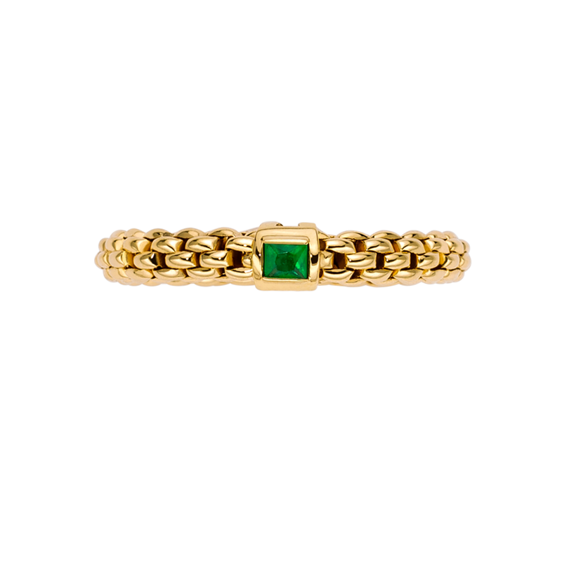 FOPE Souls Collection Flex'it 18ct Yellow Gold Ring with an Emerald - Berry's Jewellers