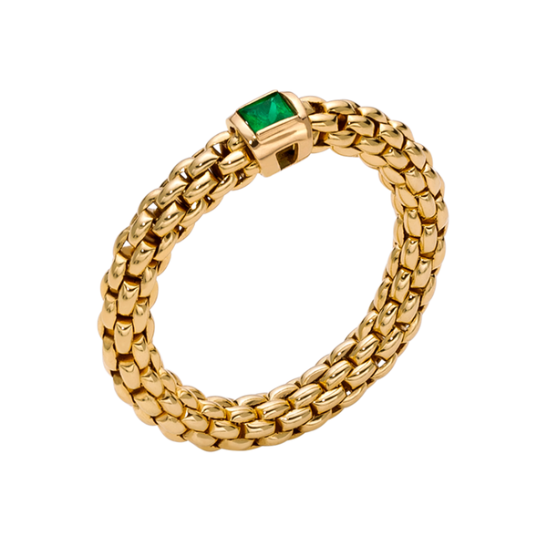 FOPE Souls Collection Flex'it 18ct Yellow Gold Ring with an Emerald - Berry's Jewellers