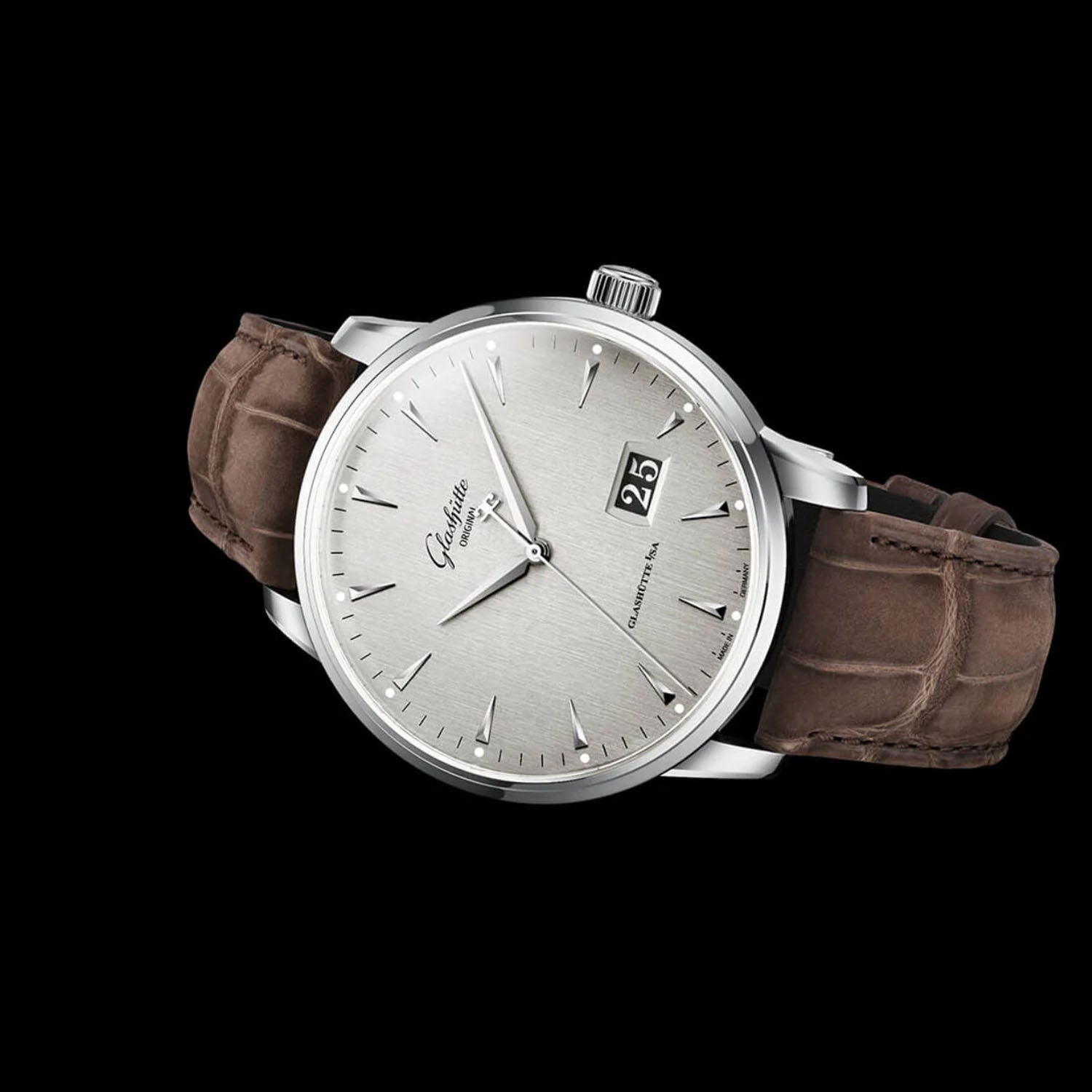 Senator Excellence Panorama Date 42mm Silver Dial Leather Strap Watch