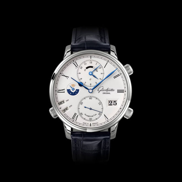 Glashütte Original Senator Cosmopolite 44mm Silver Dial Automatic Strap Watch - Berry's Jewellers