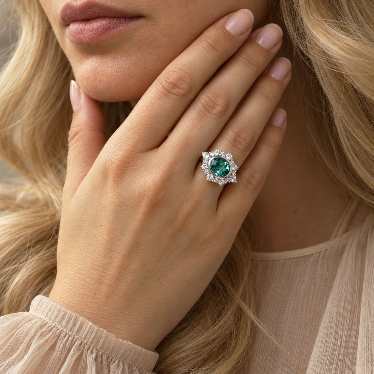 Berry's Platinum Lagoon Tourmaline and Diamond Cluster Ring - Berry's Jewellers
