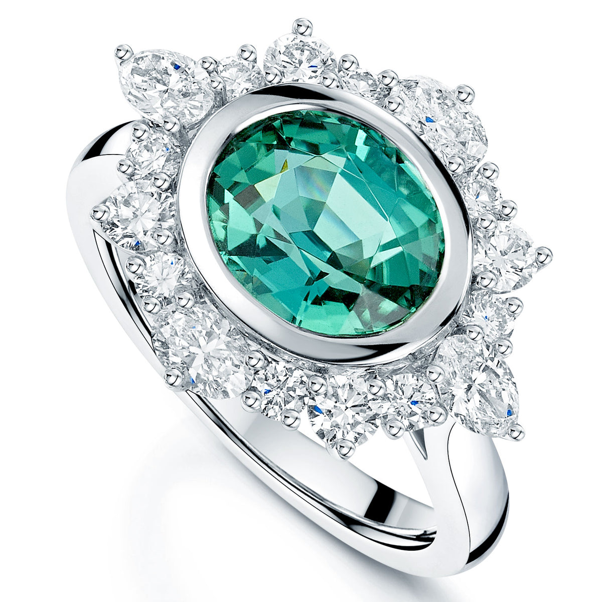 Berry's Platinum Lagoon Tourmaline and Diamond Cluster Ring - Berry's Jewellers