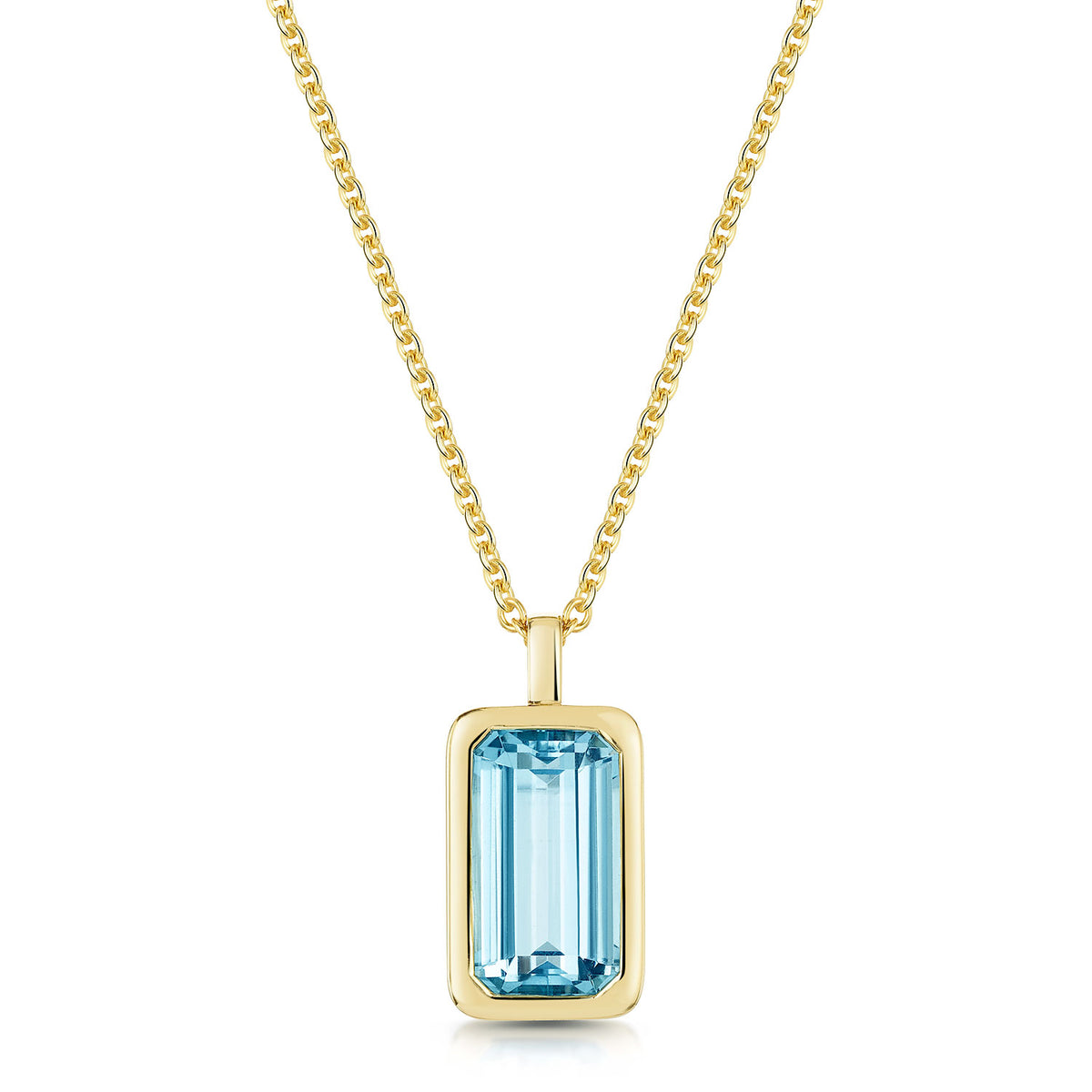 18ct Yellow Gold Octagon Cut Rub Over Set Aquamarine Pendant