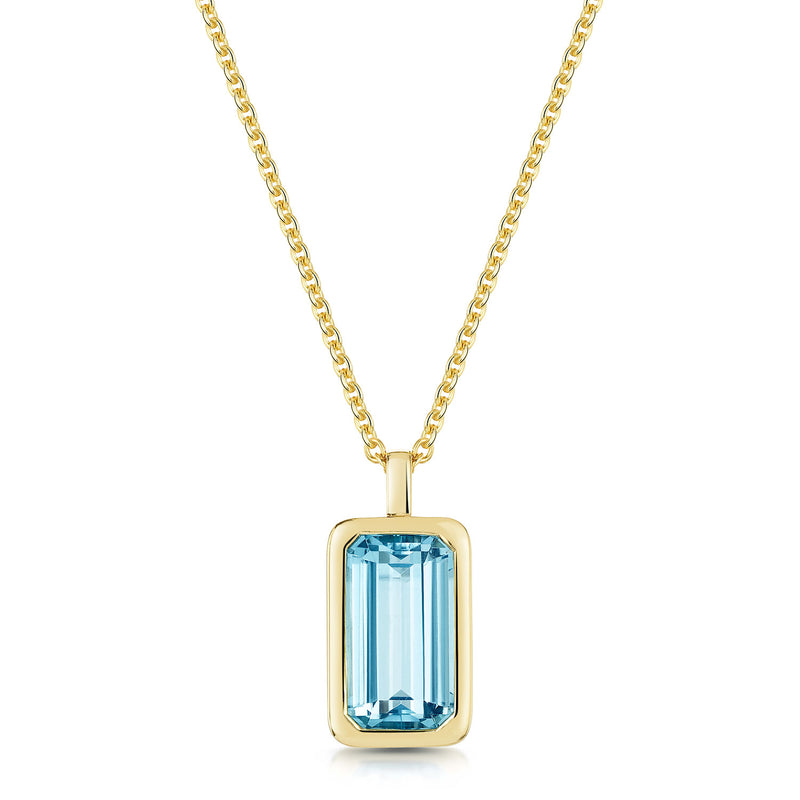 18ct Yellow Gold Octagon Cut Rub Over Set Aquamarine Pendant