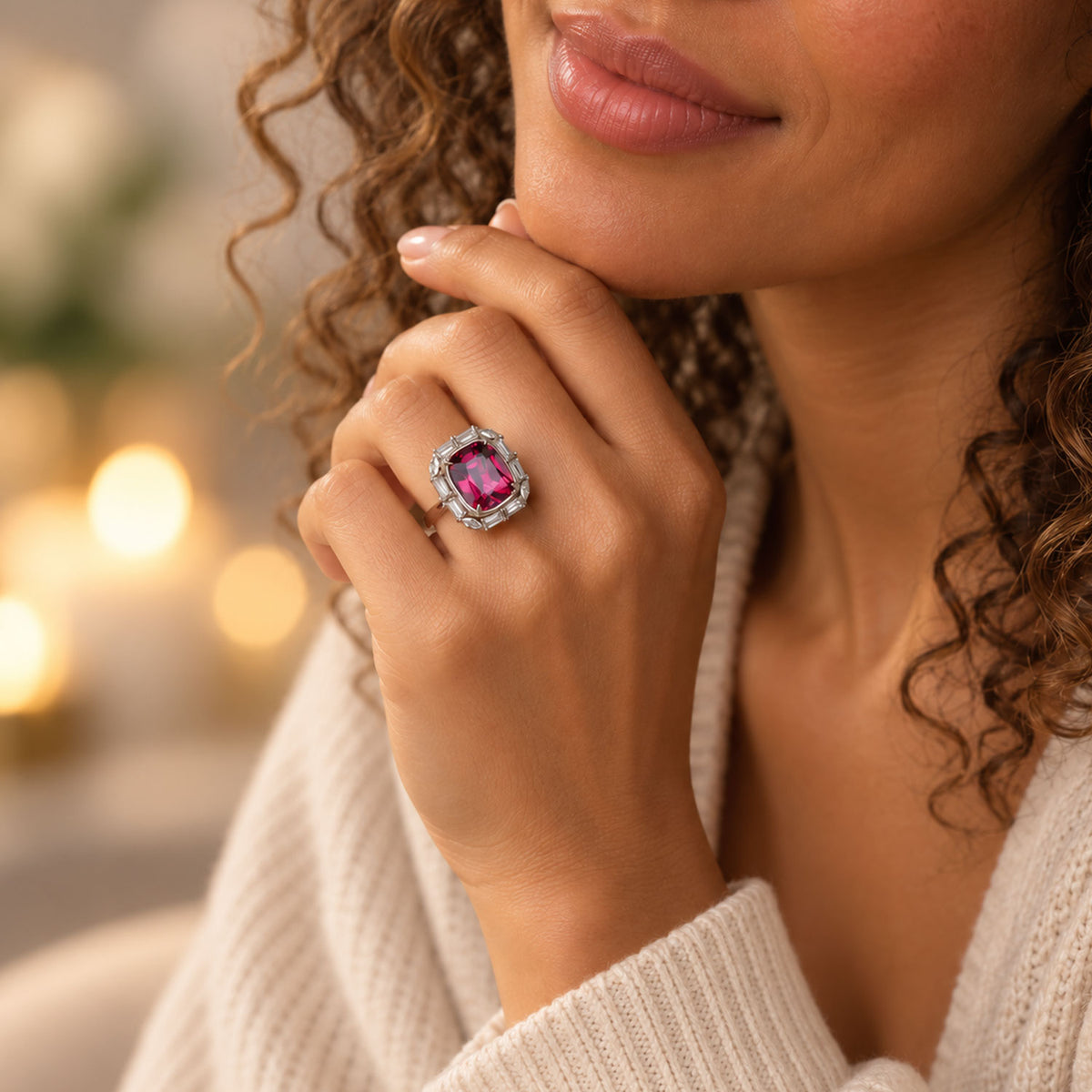 18ct White Gold Rhodolite Garnet and Diamond Ring