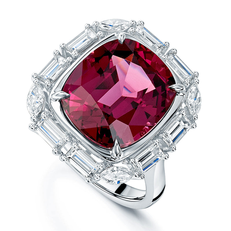 18ct White Gold Rhodolite Garnet and Diamond Ring