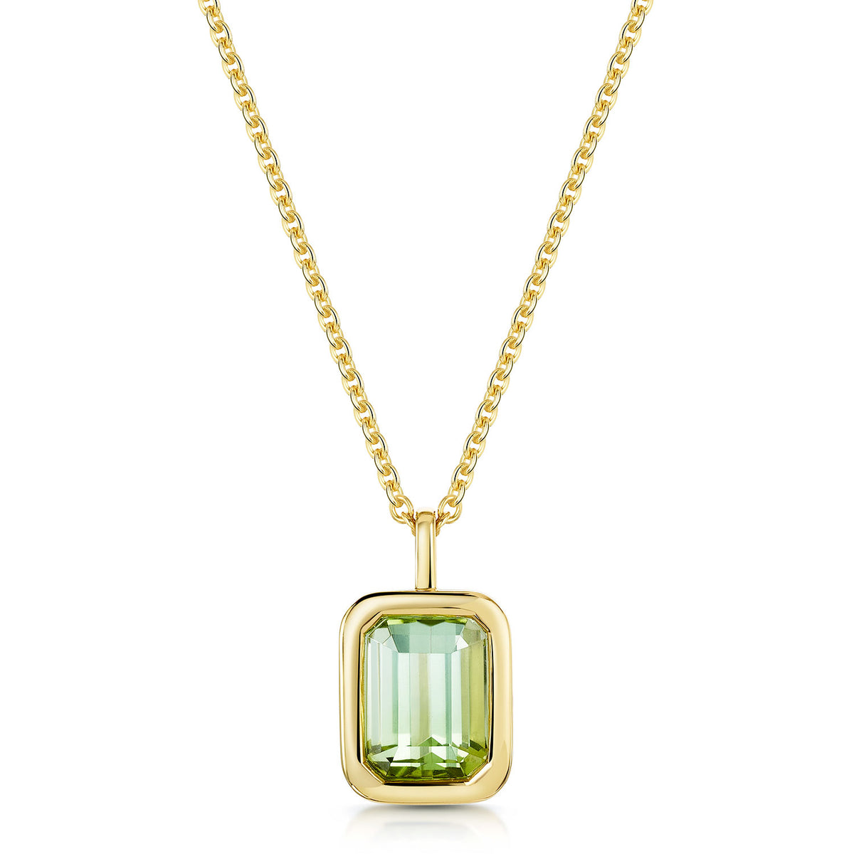 18ct Yellow Gold Octagon Cut Mint Tourmaline Pendant