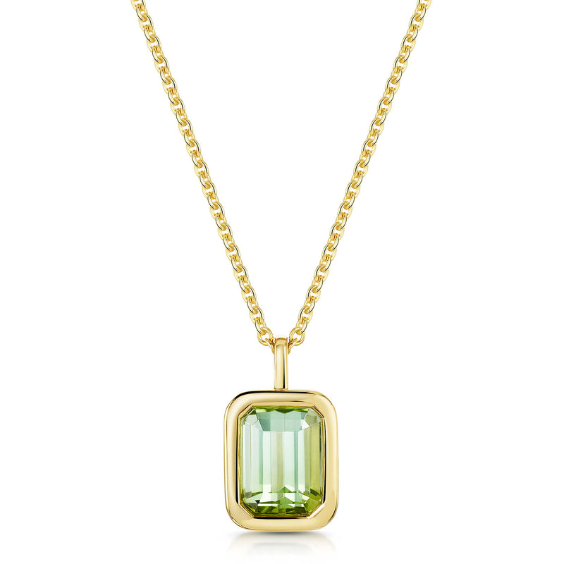 18ct Yellow Gold Octagon Cut Mint Tourmaline Pendant