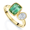 18ct Yellow Gold Toi et Moi Cushion Cut Green Tourmaline and Oval Cut Diamond Dress Ring