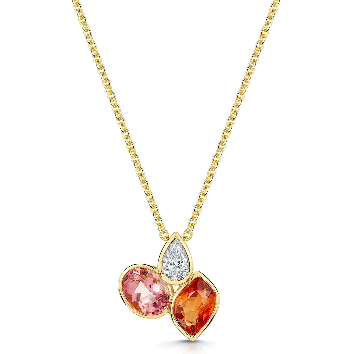 18ct Yellow Gold Imperial Topaz, Mandarin Garnet And Diamond Pendant