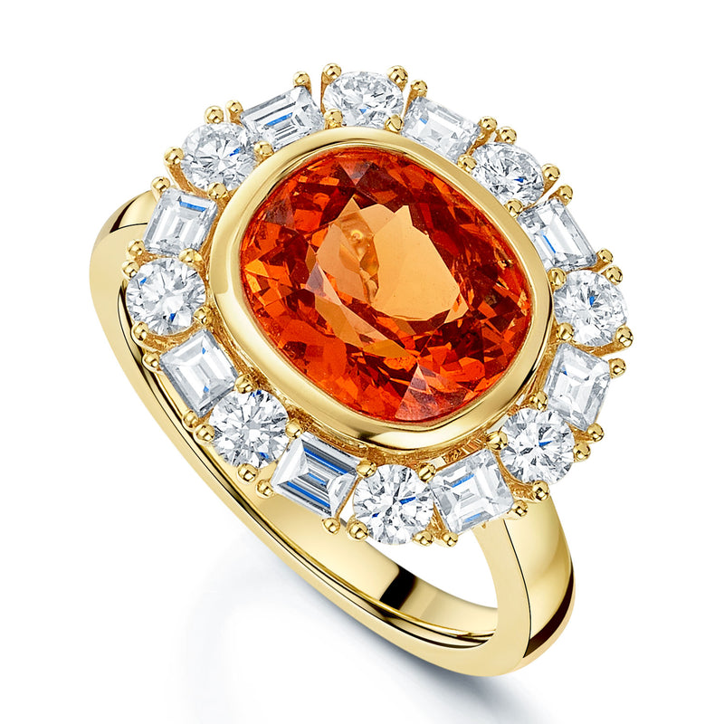 18ct Yellow Gold Mandarin Garnet And Diamond Cluster Ring