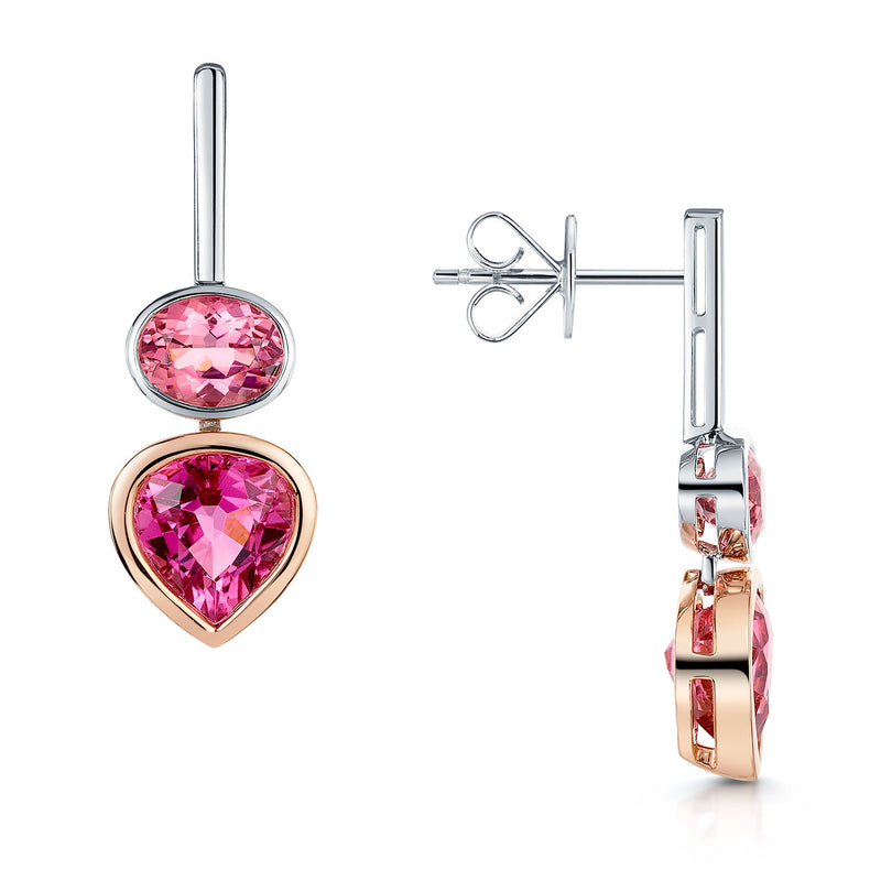 18ct White and Rose Gold Pink Tourmaline Drop Earrings