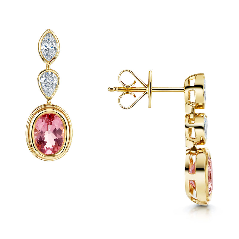 18ct Yellow Gold Tourmaline And Diamond Drop Earrings