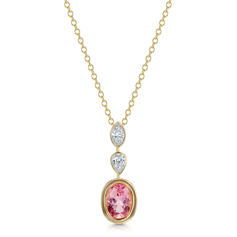 18ct Yellow Gold Pink Tourmaline And Diamond Drop Pendant